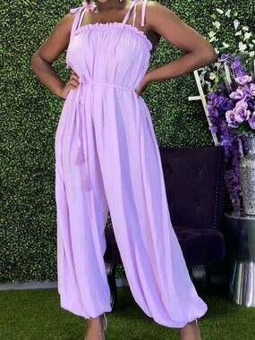 Lilac Tie-Shoulder Wide-Leg Jumpsuit